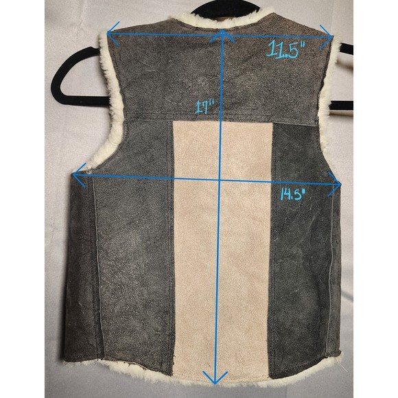 80s Suede Leather Sherpa Trucker Vest Kids Biker Cowboy Western Snap NO tags - Picture 7 of 7